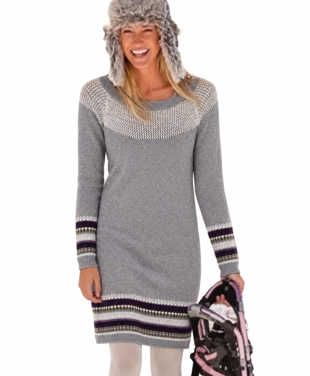 Athleta M Gray Cashmere Blend Sweater Dress Fair Isle Knit Winter Boho